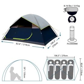 4 Person Black Coated Darkroom Tent For Camping Family Backpacking Tents (Color: Blue)