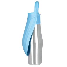 25OZ Portable Dog Water Bottle Foldable Stainless Steel Water Dispenser (Color: Blue)