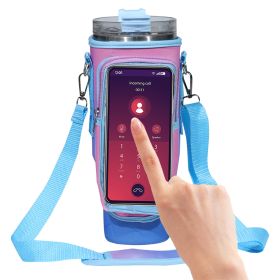 Water Bottle Carrier Bag with Touch Screen Phone Pocket for Stanley 40oz Tumbler (Color: Purple&Blue)