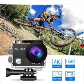 4K Action Pro Waterproof All Digital UHD WiFi Camera + RF Remote And Accessories (Color: silver)